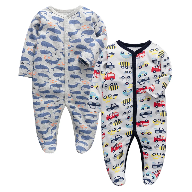 Newborn Baby Clothes Babies Girl Footed Pajamas Roupa Bebe 2 Pack Long Sleeve 3 6 9 12 Months Infant Boy Jumpsuits