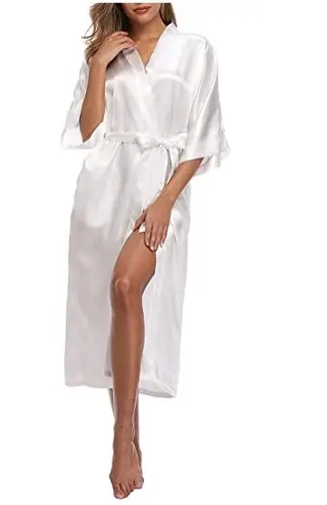 Women Silk Satin Long Wedding Bride Bridesmaid Robe Kimono Robe Feminino Bath Robe Large Size XXXL Peignoir Femme Sexy Bathrobe