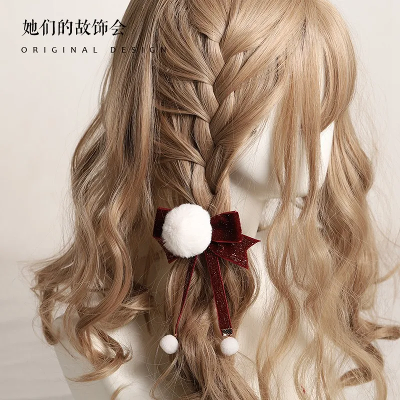 Bow hairpin women double ponytail hair accessories pair Japanese cute red new Year headdress 2021 new