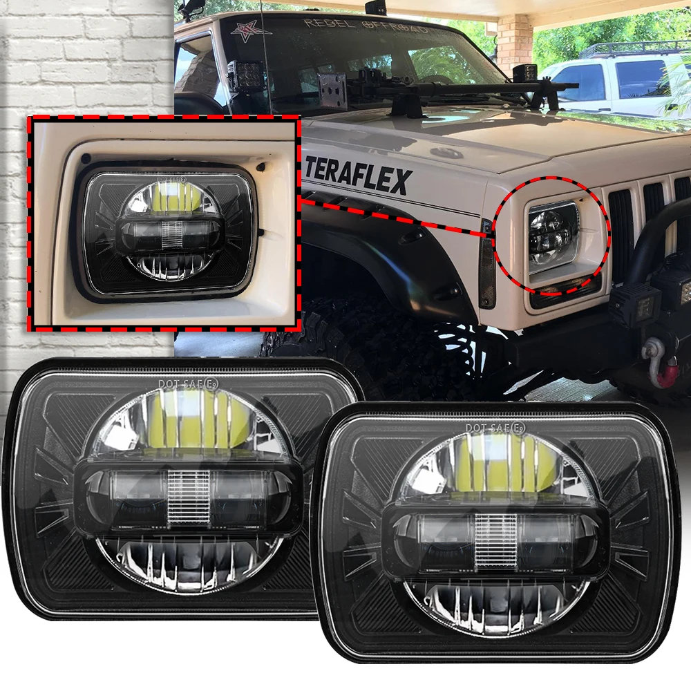 

2 pcs Square 7x6 5X7 inch LED Headlights with High Low Beam H6054 6054 Led Headlight For Jeep Wrangler YJ Cherokee GMC.