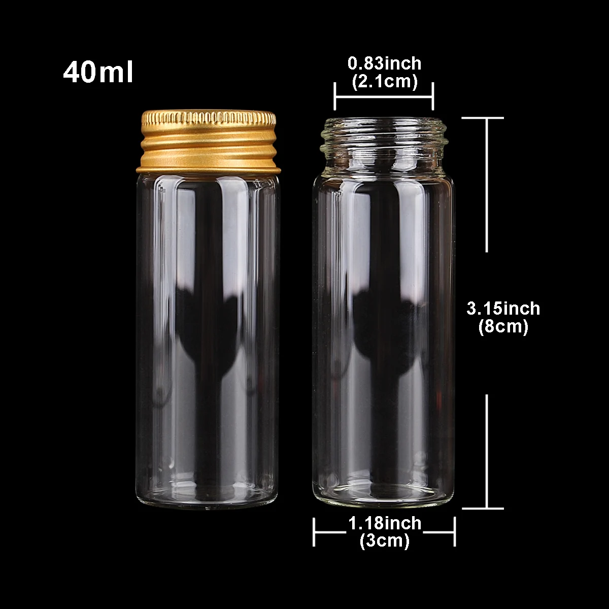 5pcs 40ml 30*80mm Glass bottle with Golden Aluminum Caps Potion bottles Glass Jars Glass vessels Spice Jars DIY Craft