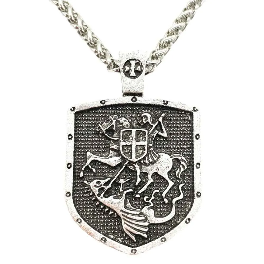 Archangel St. George Slay Dragon Protect Us Saint Shield Pendant Necklace Religious Talisman Amulet Jewellery