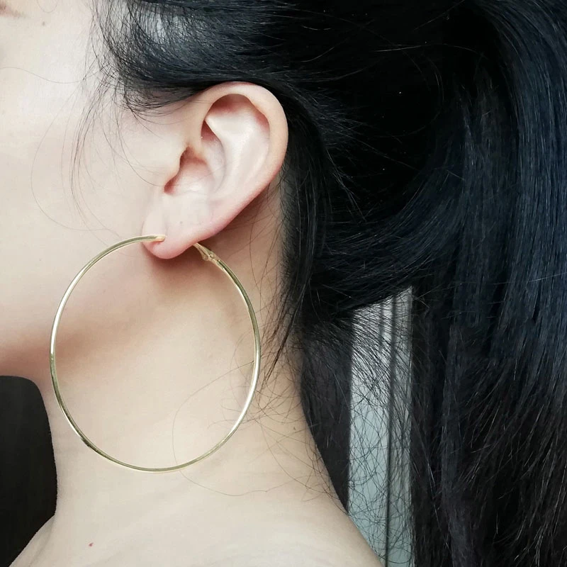 Simple Stainless Steel Hoop Earrings Super Big Round Female Thin Hoops Huggies Ear Rings Large Circle Earring for Women Jewelry