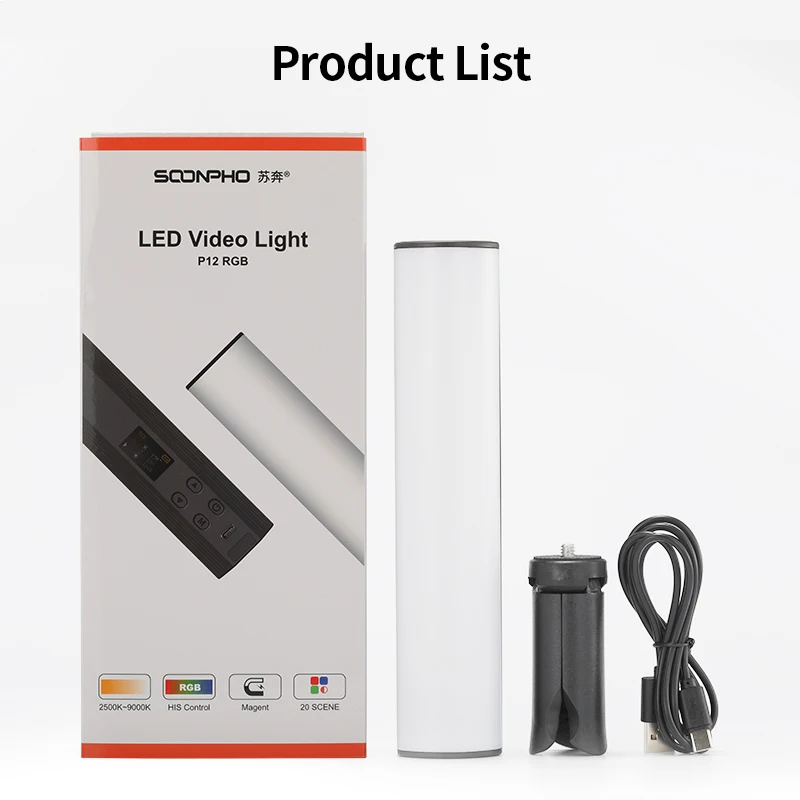 جديد وصول SOONPHO P12 LED RGB التصوير الإضاءة عصا يده لينة أنبوب ضوء مصباح الفيديو عصا ل youtobe أو Tiktok vlog