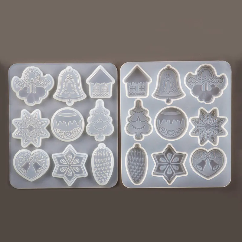 Moule en Silicone cristal pour pendentif de neige, pour arbre de noël, étiquette de porte-clés en résine transparente, pour la fabrication de bijoux