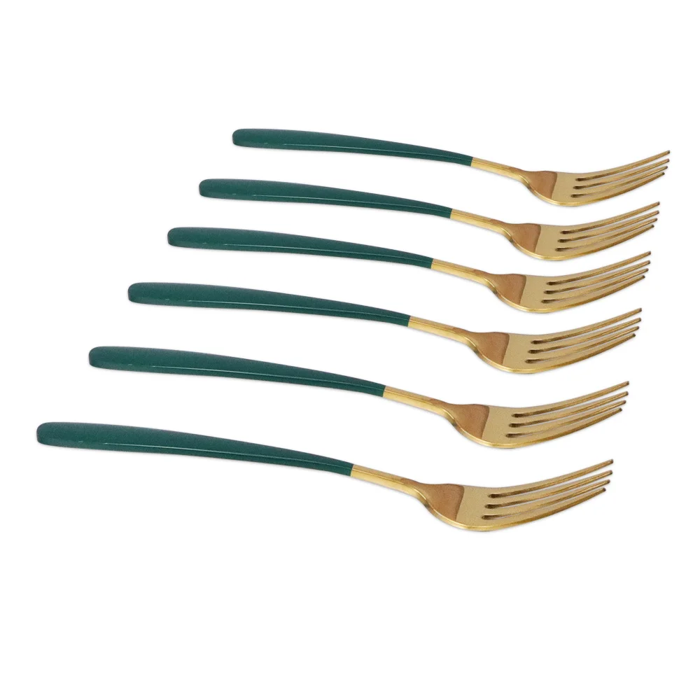 Jaswehome Heavy-duty 6Pcs/Set Stainless Steel Dinner Fork Fruit Dessert Meat Steak Forks Golden Tableware Cutlery Utensil Sets