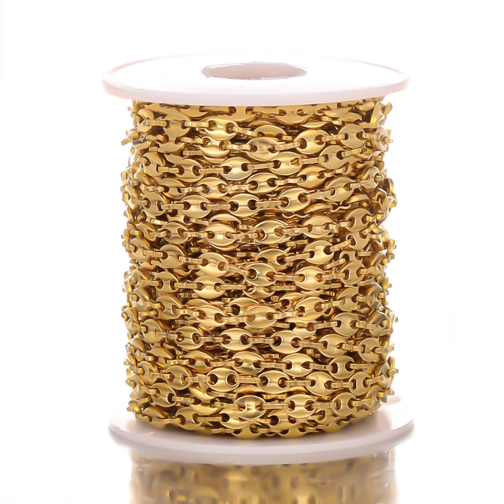 1 Meter Edelstahl-Kaffeebohnen-Perlenkette Großhandel für DIY-Schmuckherstellung, Damen-Halsketten, Bastelzubehör, Armbänder – Detail 6