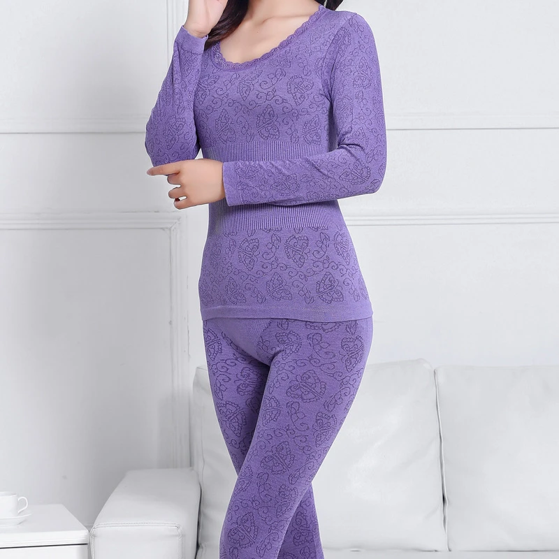 2021 Lace Thermal Underwear Sexy Ladies Clothes Winter Seamless Antibacterial Warm Intimates Print Long Johns Women Shaped Sets