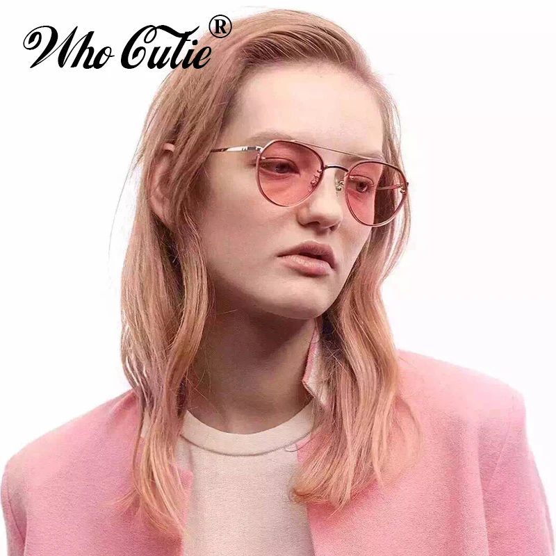 WHO CUTIE 2025 Round pilot Sunglasses Men Women Brand Designer Vintage Pink Clear Lens Flat Top Sun Glasses Shades Oculos 525