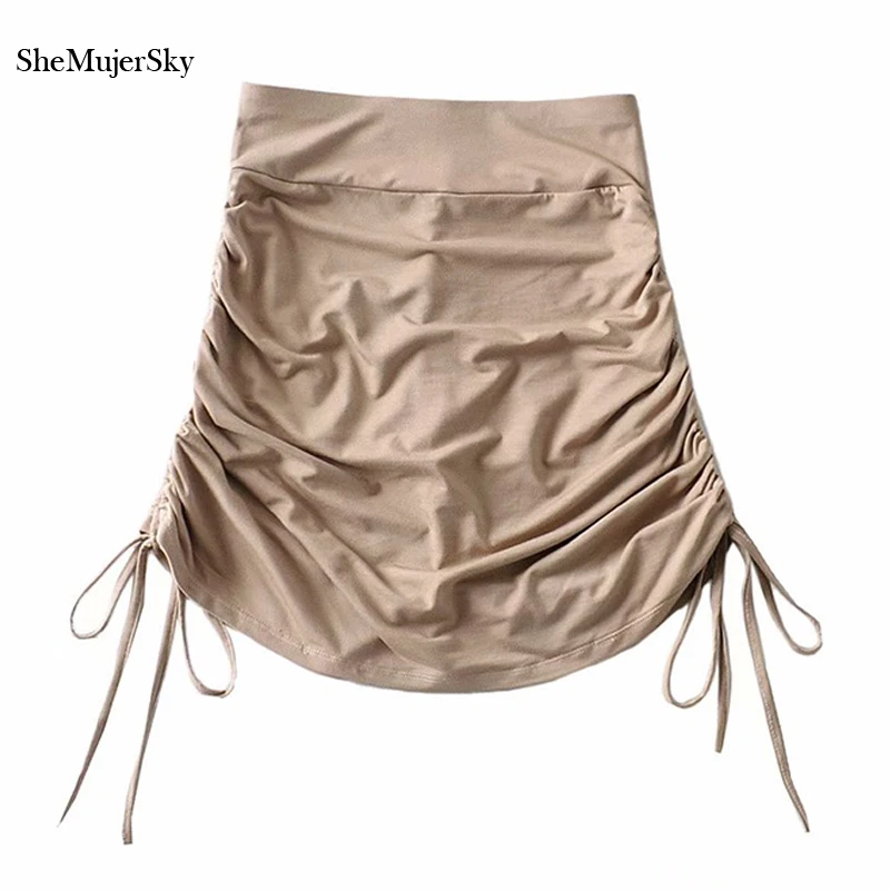 Sexy Lace Up Mini Skirt Style Shorts Slim Skinny Khaki Elastic High Waist Shorts Women 2023 Fashion Bandage Pants