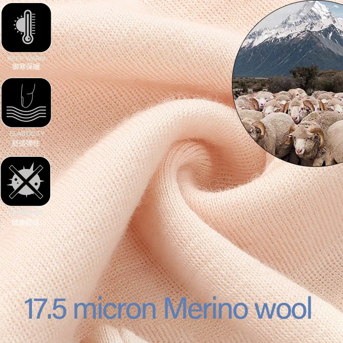 Men's 100% Super soft 17.5micro Merino Wool Thermal Warm Underwear set Breathable Wicking Breathable Tops Pants Set