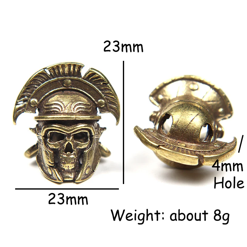 حبات سكين على شكل جمجمة خوذة على شكل مروحة قلادات حبل إكسسوارات حبات باراكورد أدوات خارجية EDC ساموراي من النحاس الأصفر العتيق - 6