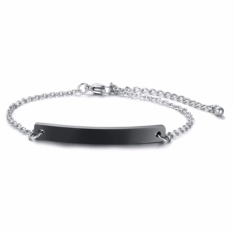 Elegant Personalized ID Bar Bracelets for Women 5mm Thin Stainless Steel Link Chain Custom Name Quotes BFF Bracelet Gift Jewelry image 3