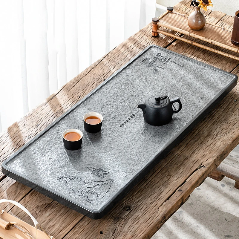 

Zen style stone tea tray water draining tea boat for kungfu tea set water reservoir serving trays rectangle heavy multi size new