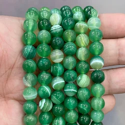 Natural Stone Green Stripes Agates Round Beads 15