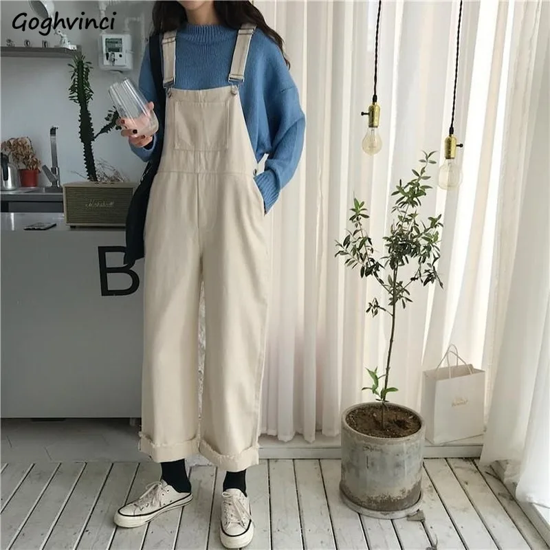 Jumpsuits Women Fur-lined Roll Up Hem Ankle-length Womens Overalls All-match Trendy Streetwear Harajuku Students Leisure Loose