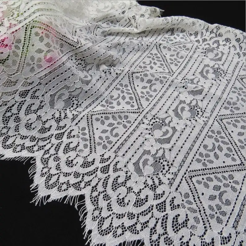 

elegant ivory eyelash lace fabric, chantilly lace fabric with scalloped border, striped lace fabric 2019 new arrival