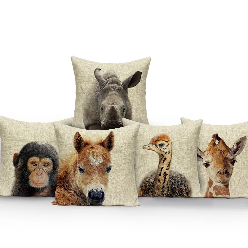 Animals Monkey Deer Lion Pattern Cushion Cover Polyester Tiger Lion Pillowcase Home Decor Throw Pillow Cover For Sofa Seat