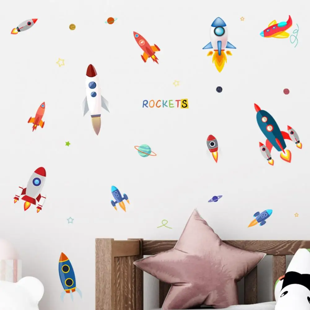 Rocket Ship Astronaut Creative Vinyl Wall Sticker For Boy Room Decoration Outer Space Wall Decal Nursery Kids Bedroom Decor