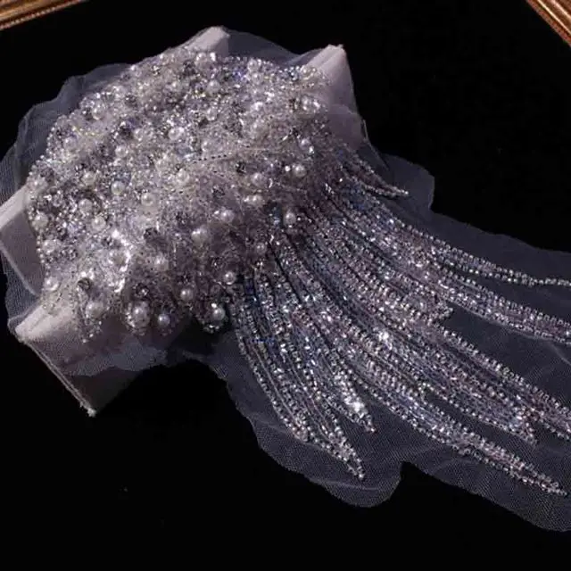 2 PCS, Pearl Shoulder Flower Decoration Rhinestone Epaulettes Cloth Patch Embroidery Mesh Sequin Accessories DIY Lace Epaulettes