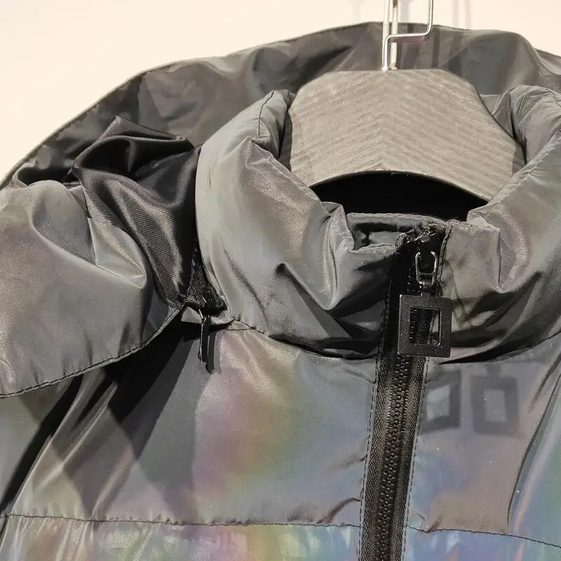 Winter Jacket Men Thick Rainbow Reflective Jackets Parka Coat Fashion Young Hip Hop Loose Jacket Streetwear Outwear Men Clothes