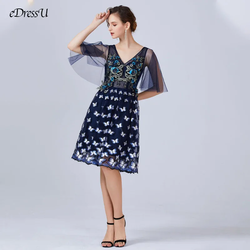 Cape Sleeves Celebrate Party Dress Embroidery Women Evening Dress Vestido de Fiesta Butterfly A-Line Dress WS-3768