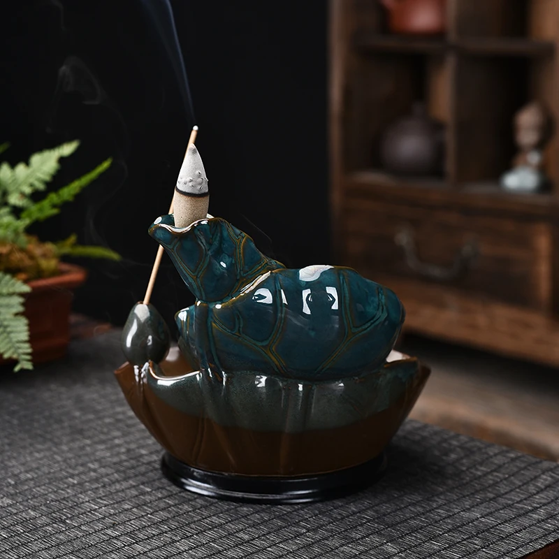 Fish Backflow Incense Burner Ceramic Smoke Waterfall Incense Sticks Holder Creative Home Decor Porcelain Censer Gift Ornaments