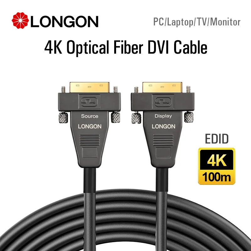 

LONGON Optical Fiber DVI Cable Cord 4K Adapter Cable Optical Fiber For 4K 30Hz 1080P 60Hz PC Monitor LED Matrix 10m 50m 100m