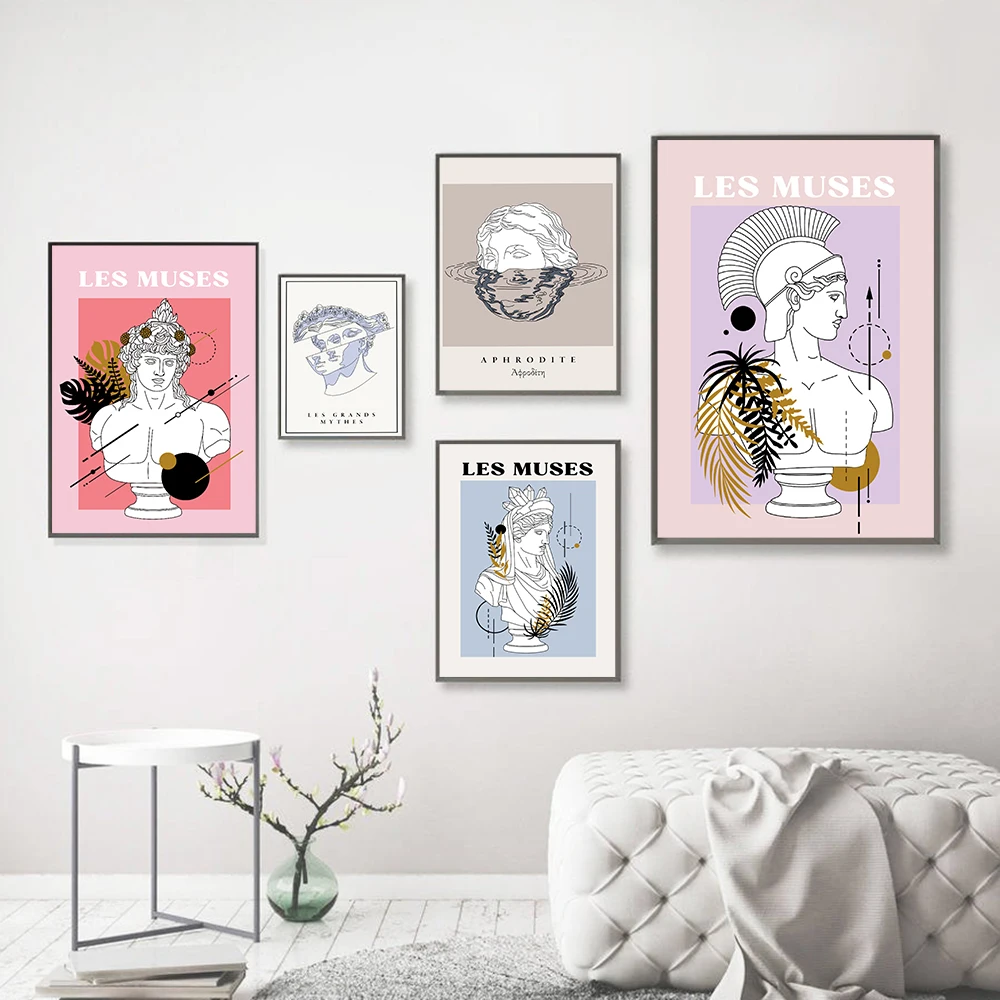 Les Grands Greek Goddess Canvas Poster Artwork Abstract Bust Statue Myth Museum Print Painting Midcentury Wall Pictures Decor