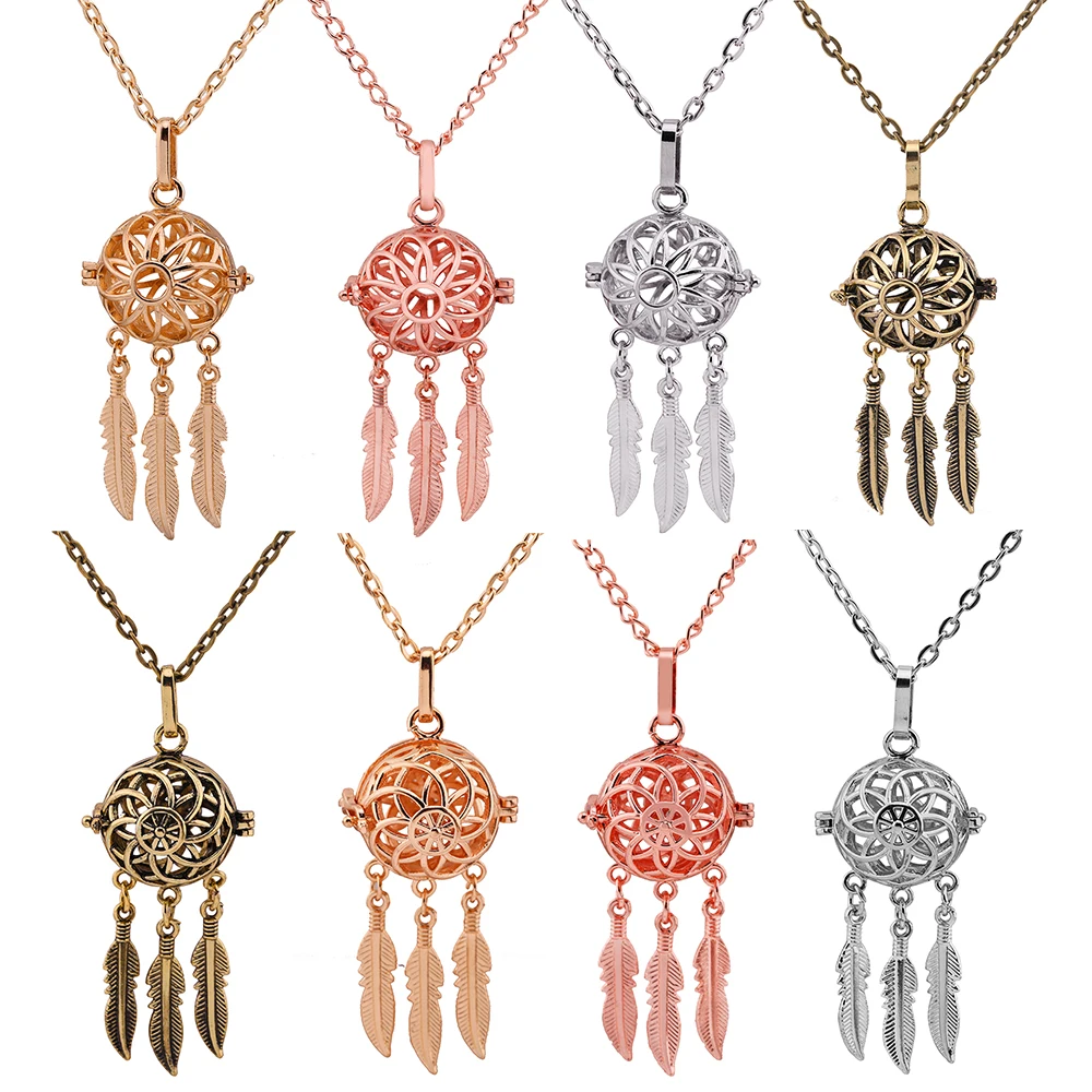 

New Hollow 4 Colors Tassel Necklace Aromatherapy Diffuser Music Ball Perfume Locket Feather Pendant For Women Trend Jewelry Gift