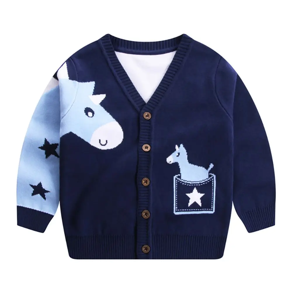 Jlong Spring Children Knitted Cardigan Coat Winter Baby Boys Girls V-neck Cartoon Outwear Autumn Kids Cardigan Sweater 1-7Y