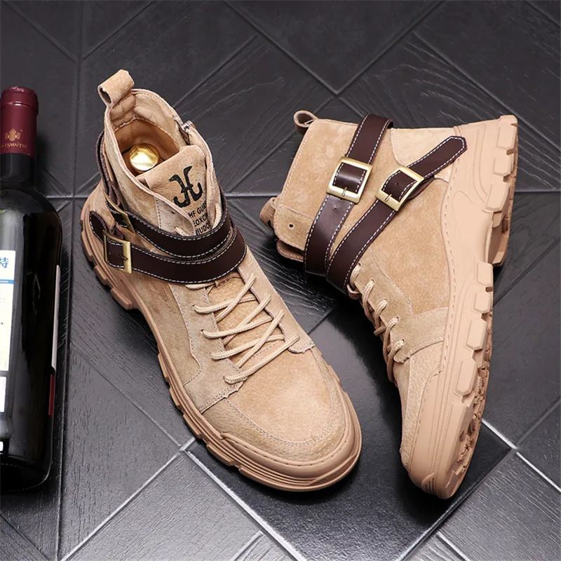 

New luxury Casual Shoe Leather Men Boots Suede Purple Casual Boots Punk Motorcycle Ankle Boots Zapatillas Hombre A1