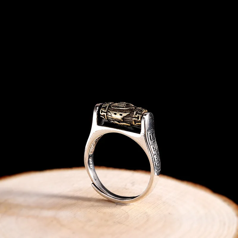 Uglyless GOOD LUCK Buddhistic Prayer Wheel Spinning Rings Men Women Rotating 6-word Mantra Unisex Rings 925 Silver Lotus Bijoux view 3
