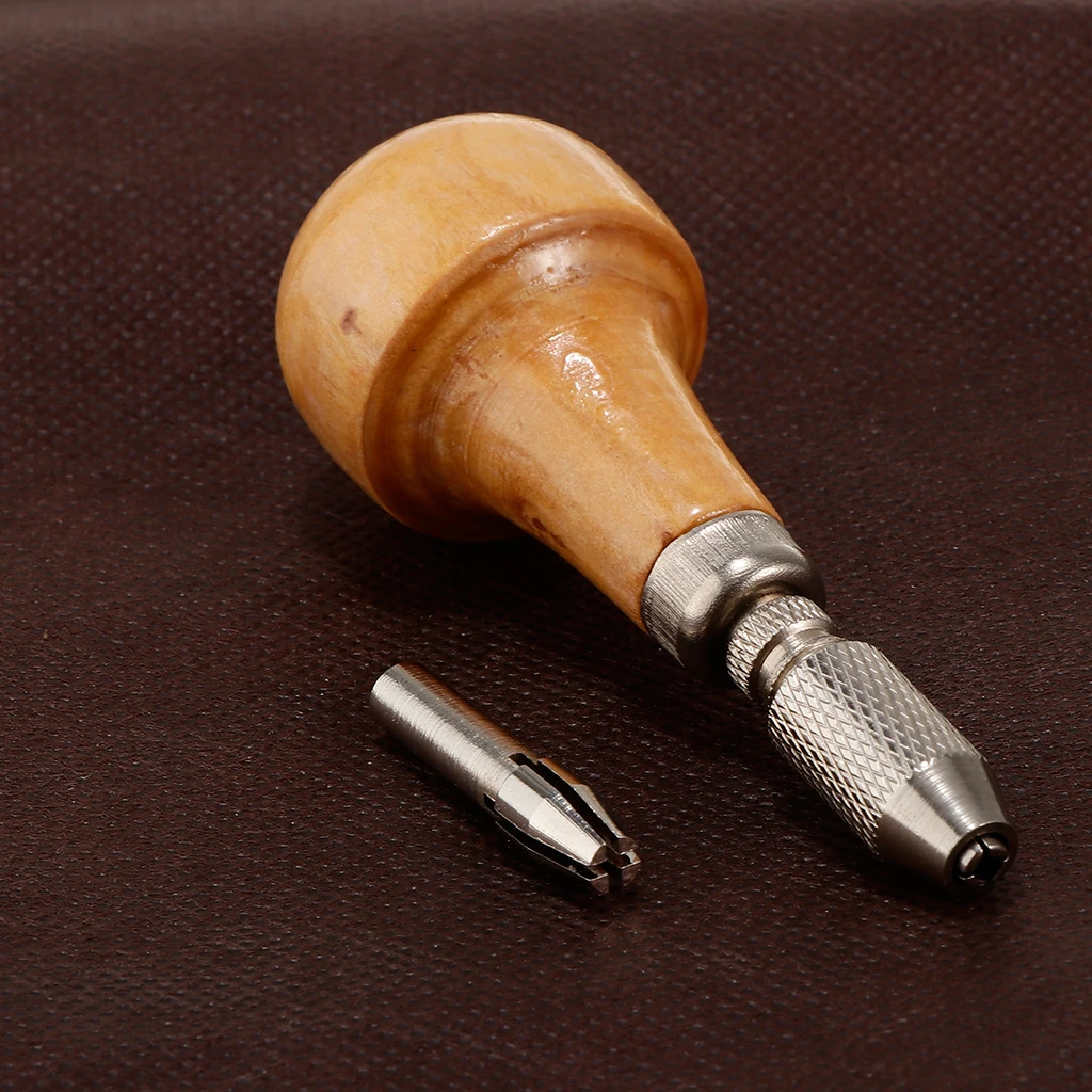 1 Set Pin Vise Drill Bits with Wooden Ball Handle Collet Watchmaking Tool