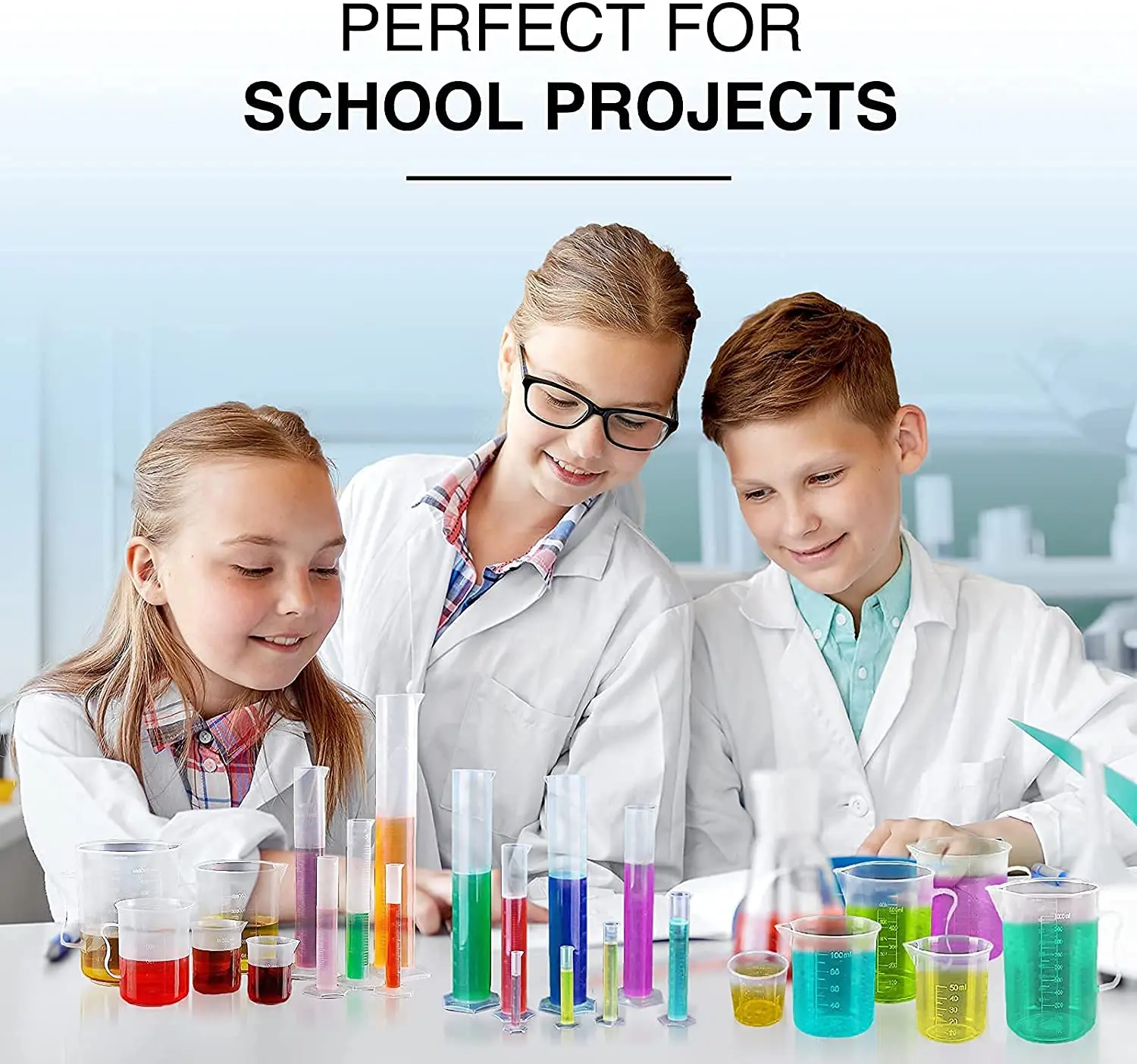 6 Sizes Plastic Beaker Set Thicken Plastic Measuring Cup Clear Raised Graduated Liquid Container Included10pcsTransfer Pipettes