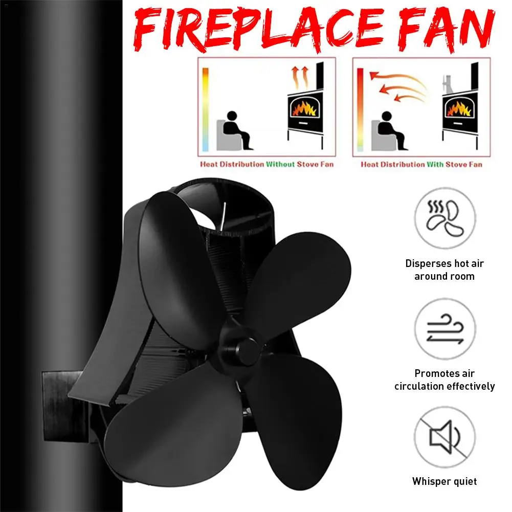 4 pale appeso a parete stufa alimentata a caldo ventilatore Log bruciatore a legna Eco gentilmente silenzioso camino domestico ventilatore distribuzione del calore risparmio di carburante