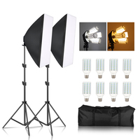 2 Colors Softbox Photo Studio Photo Tripod Lighting Kit 50x70cm Photography Continuous light box 8PCS E27 Socket Corn Bulbs