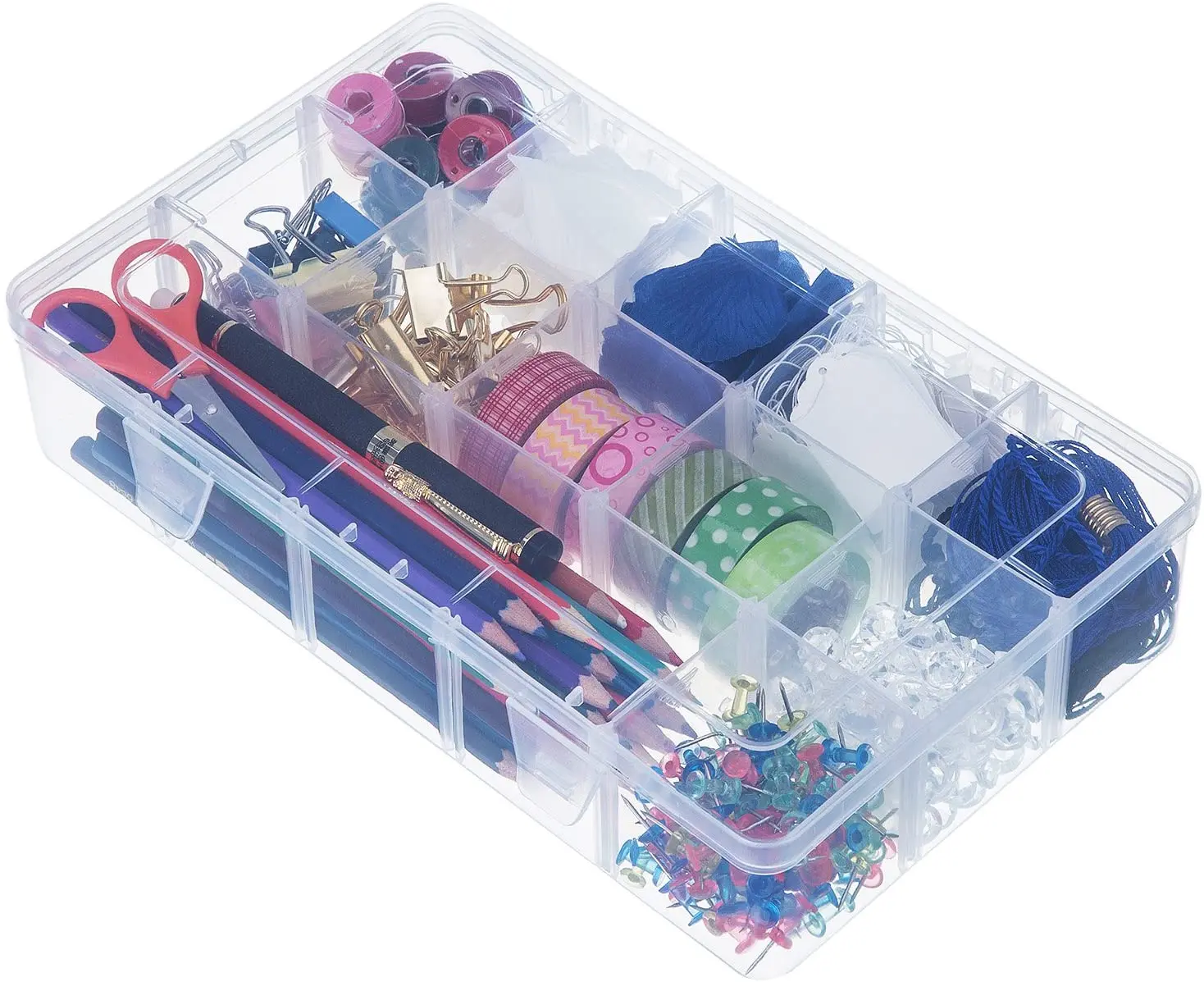 Crafts Organizer Storage Box For Washi Tape, Art Supplies And Sticker, 15 Compartments, Clear