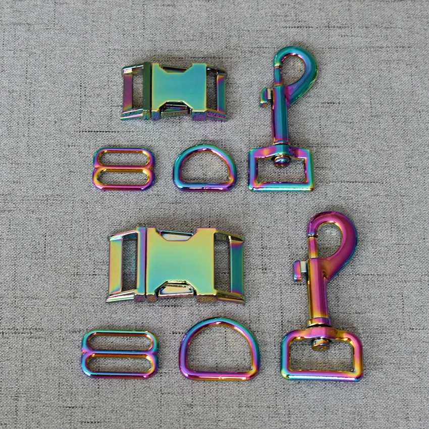 

20 Sets 20mm/25mm Colourful Metal Adjustable Buckle D Ring Clasp Four Pieces Webbing Zinc Alloy DIY Dog Collar Accessory