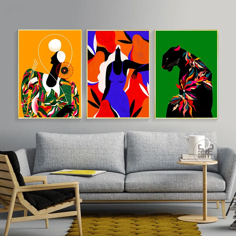 Bright Colorful Canvas Painting Abstract Scandinavia Wall Art Girl Woman Prints And Posters Modern Pictures Home Decor