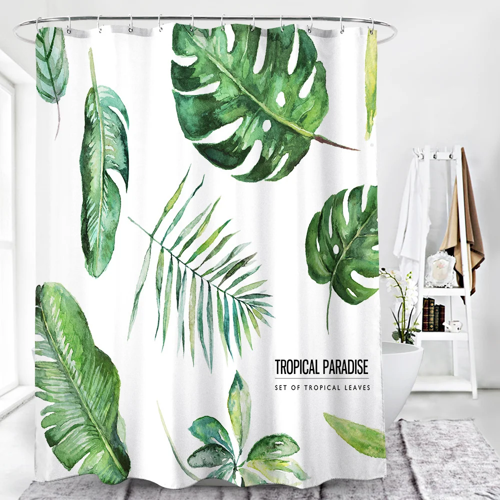 Leaves Series Waterproof Shower Curtain Set With 12 Hooks Bathroom Curtains Polyester Fabric Bath Mildew Proof Home Decor