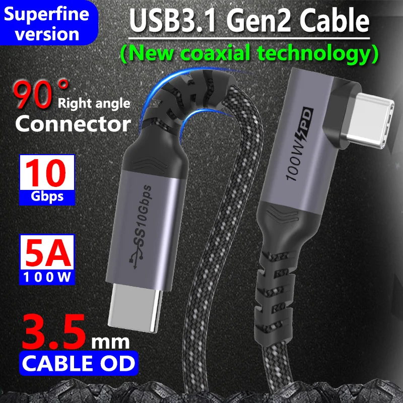 Coaxial Soft Slim USB C 3.1 Gen2 Type-C Data Cable PD100W 5A 4K60Hz 10Gbps Fast Charger Cable Samsung Xiaomi Ipad Macbook Pro