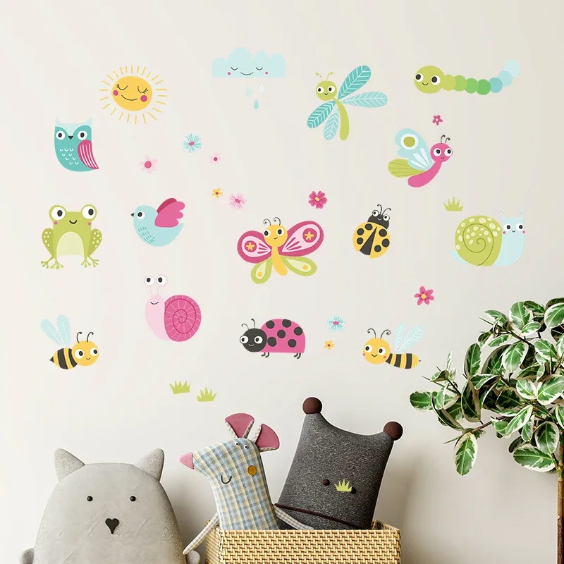 Cartoon bee dragonfly seven star ladybird butterfly children bedroom porch wall decoration wall stickers kids room decoration