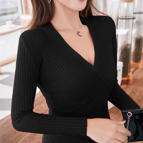 Knitting Sweaters Women 2023 Spring Summer Pullovers Jumpers Ladies Sexy Low-cut Pull Femme Plus Size Well Elastic Woman Sweater