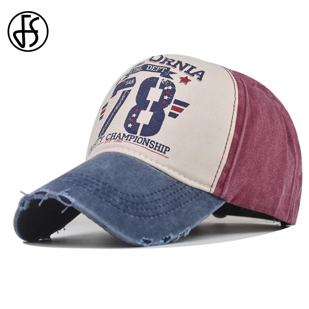 FS Vintage Washed Denim Baseball Cap For Women Men Streetwear Hip Hop Caps Winter Casual Worn Hole Trucker Hat Bone Masculino