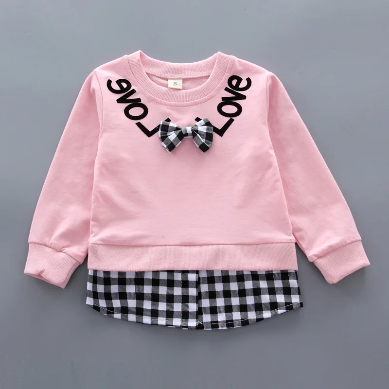 1-4 Years Baby Girls Clothing Sets Spring Kids Fake Two-Piece Cotton Long Sleeve Top + Pants 2PCs Suit For Girl Children Clothes