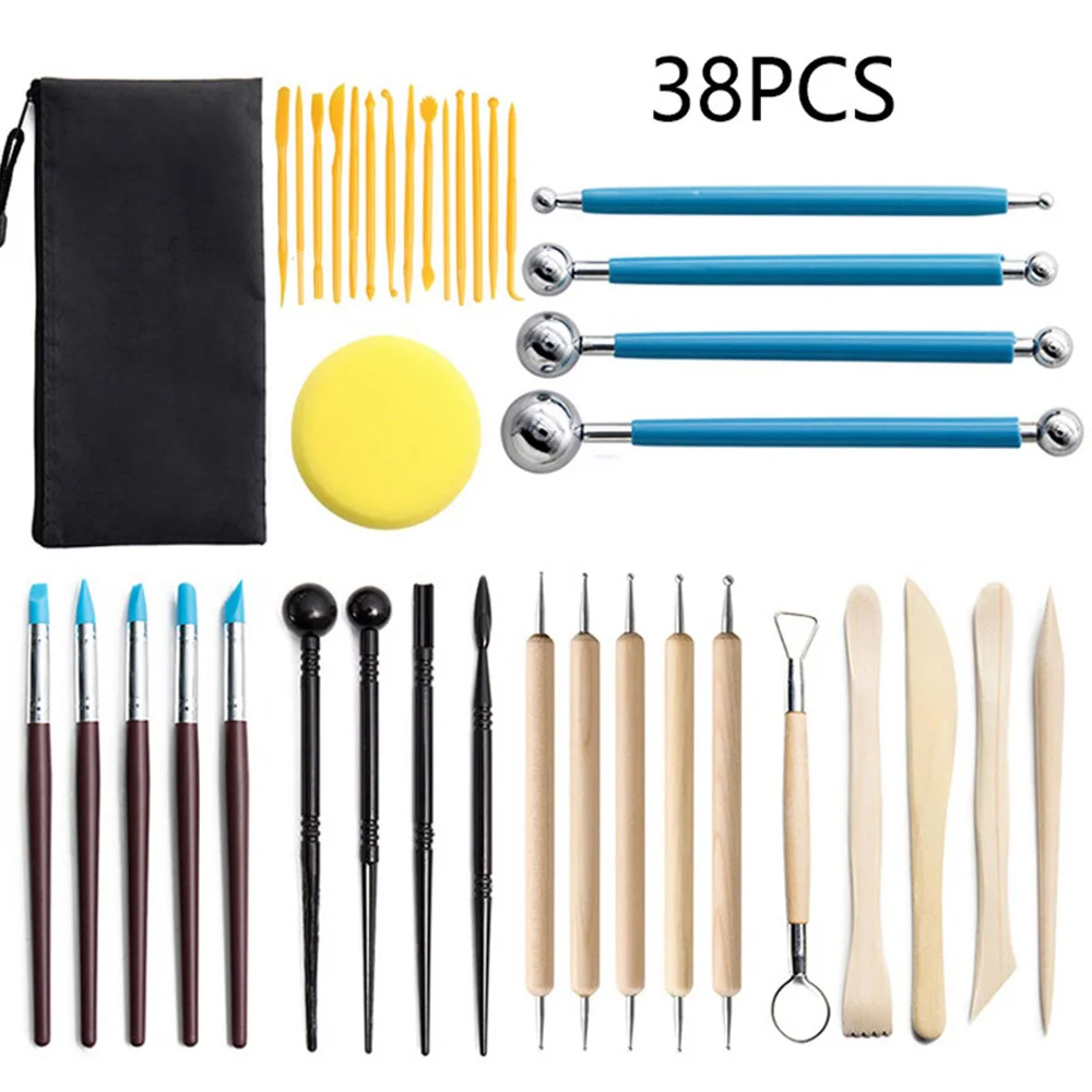 38Pcs Clay Sculpting Tools Polymer Clay Tools Stylus Dotting Tool Rock Painting Kit for Clay Sculpture DIY Handicraft Carving