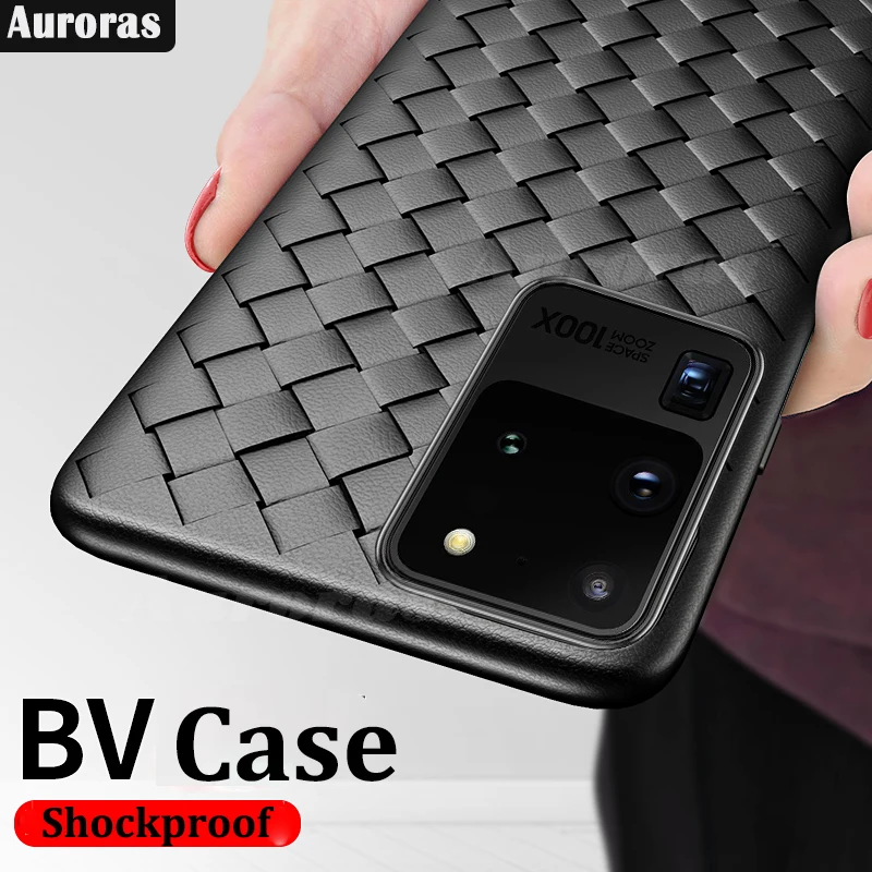 Auroras Case For Samsung Galaxy S20 Ultra Full Protection Cross Woven Soft Business BV Leather For Samsung S20 Plus Cover