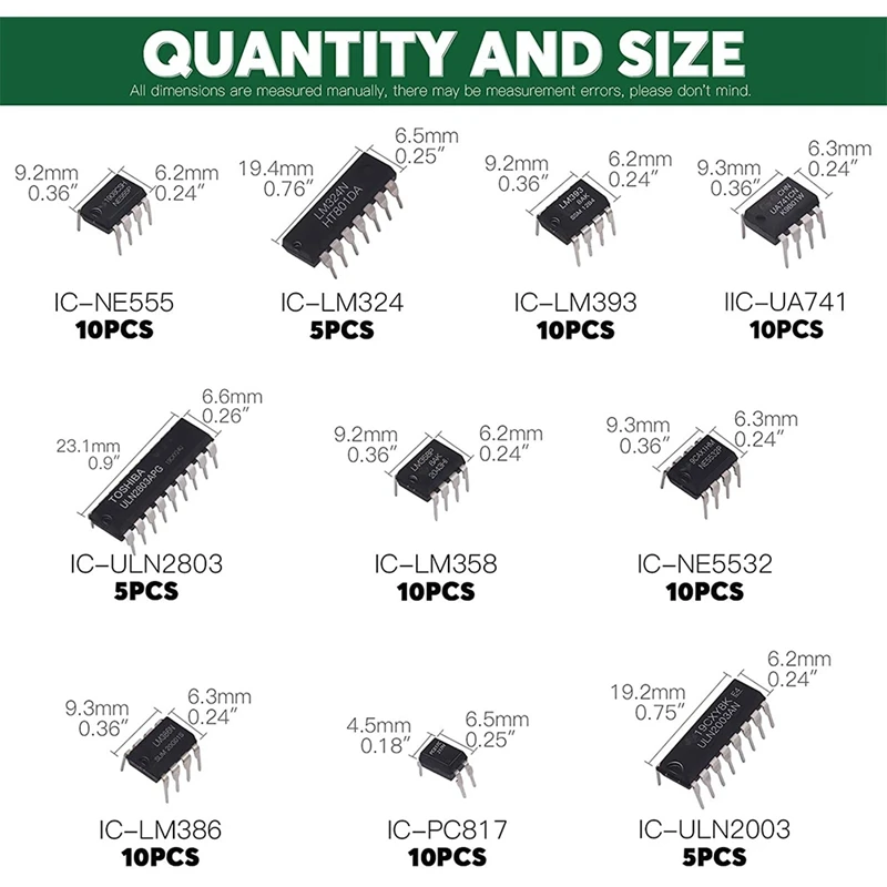 85 Pieces 10 Types Integrated Circuit Chip Assortment Kit, DIP IC Socket Set for Opamp Single Precision Timer Pwm