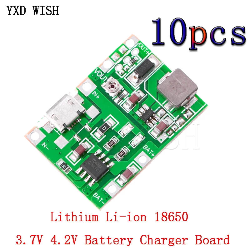 10pcs Lithium Li-ion Battery Charger Board 18650 3.7V 4.2V Battery Charger Board DC-DC Step Up Boost Module TP4056 DIY Kit Parts